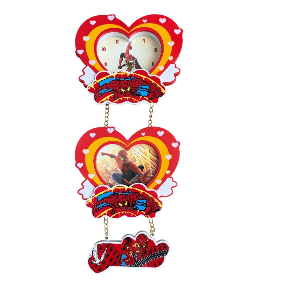 Spider-Man Wall Clock Hanging Photo Frame Red Yellow Heart Design Flawed